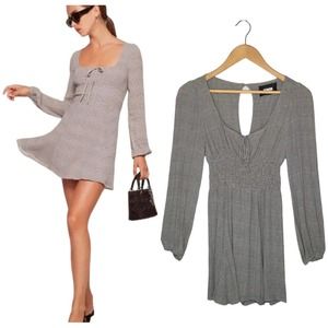 Reformation Wilder Dress Glen Plaid Long Sleeve Square Neck Mini Gray 6